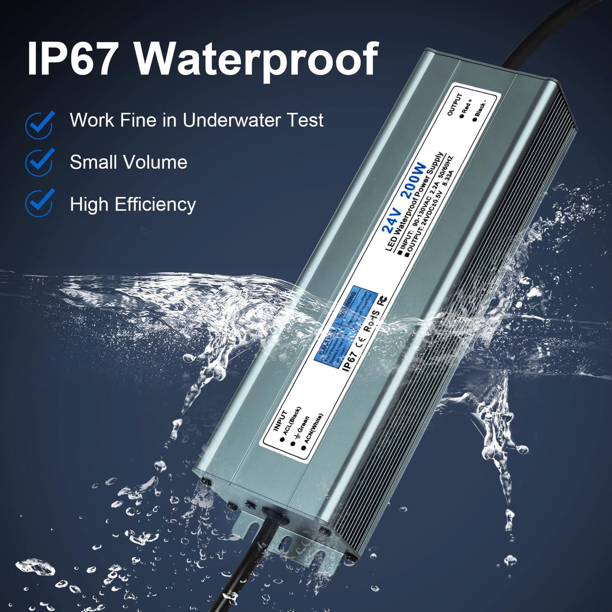 24V 200W IP67 Waterproof LED Power Supply V6613