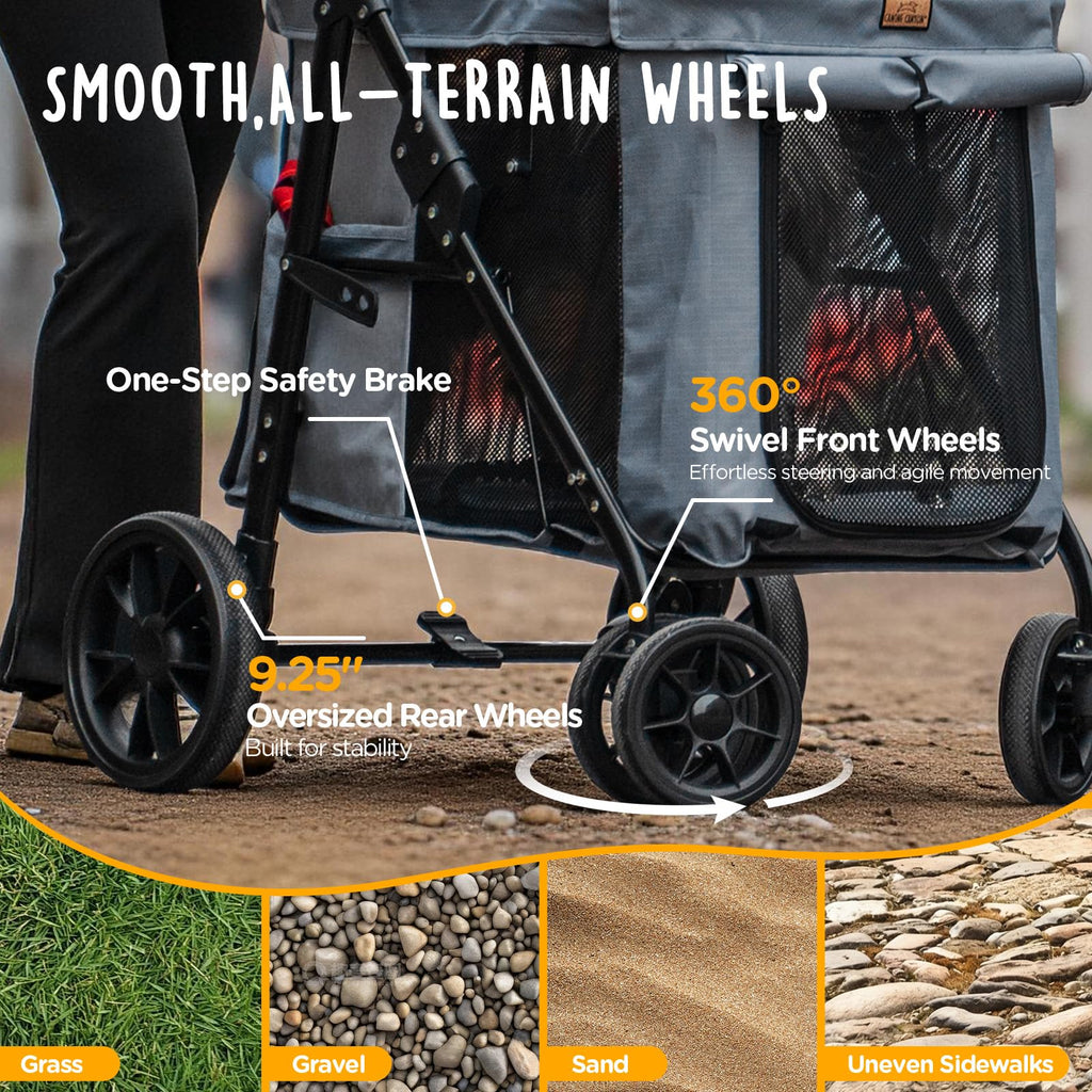 Heavy Duty Foldable Pet Stroller with All-Terrain Wheels, 55 lbs Capacity, Grey G8788