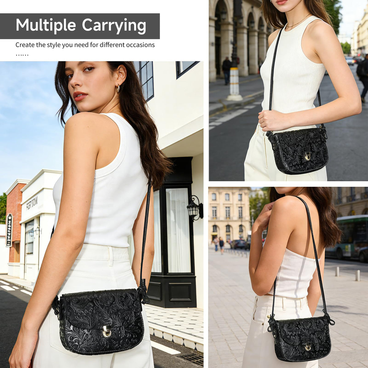 Genuine Leather Floral Embossed Crossbody Bag X567