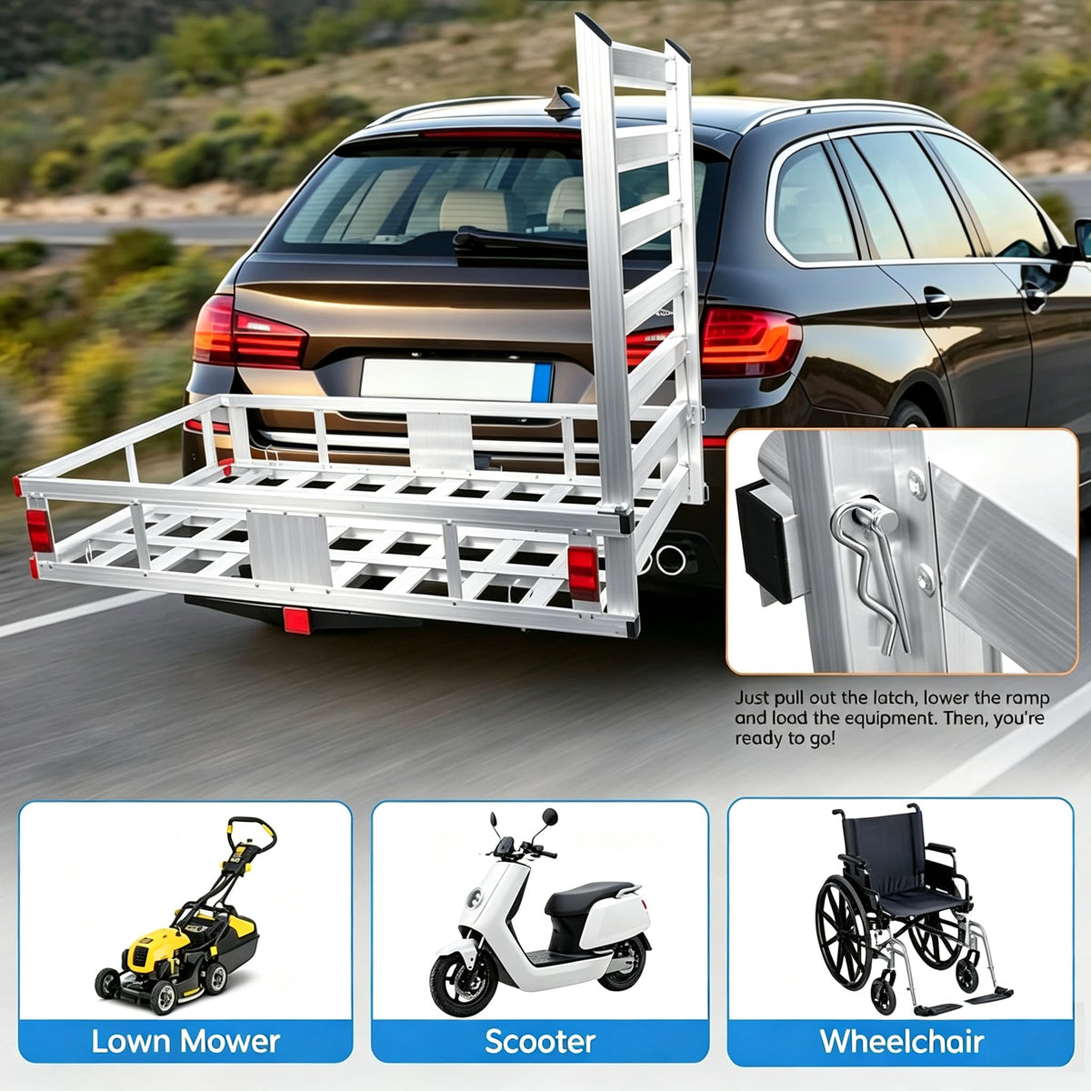 Hitch Cargo Carrier with Ramp, 500 lbs Capacity A75805