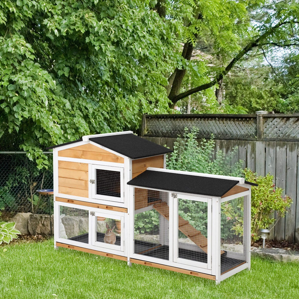 2-Story Wooden Rabbit Hutch with Ramp V81146