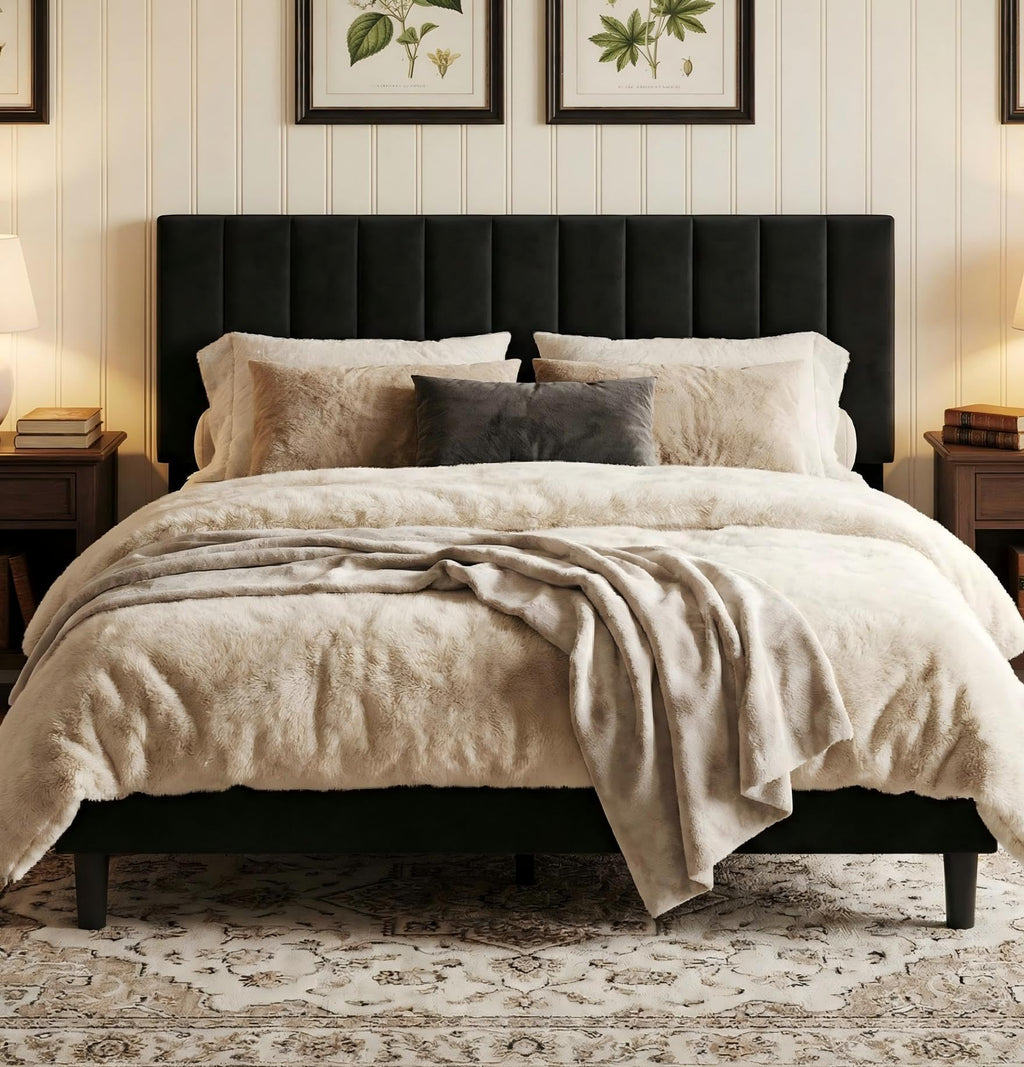 Queen Size Platform Bed Frame with Upholstered Headboard F149