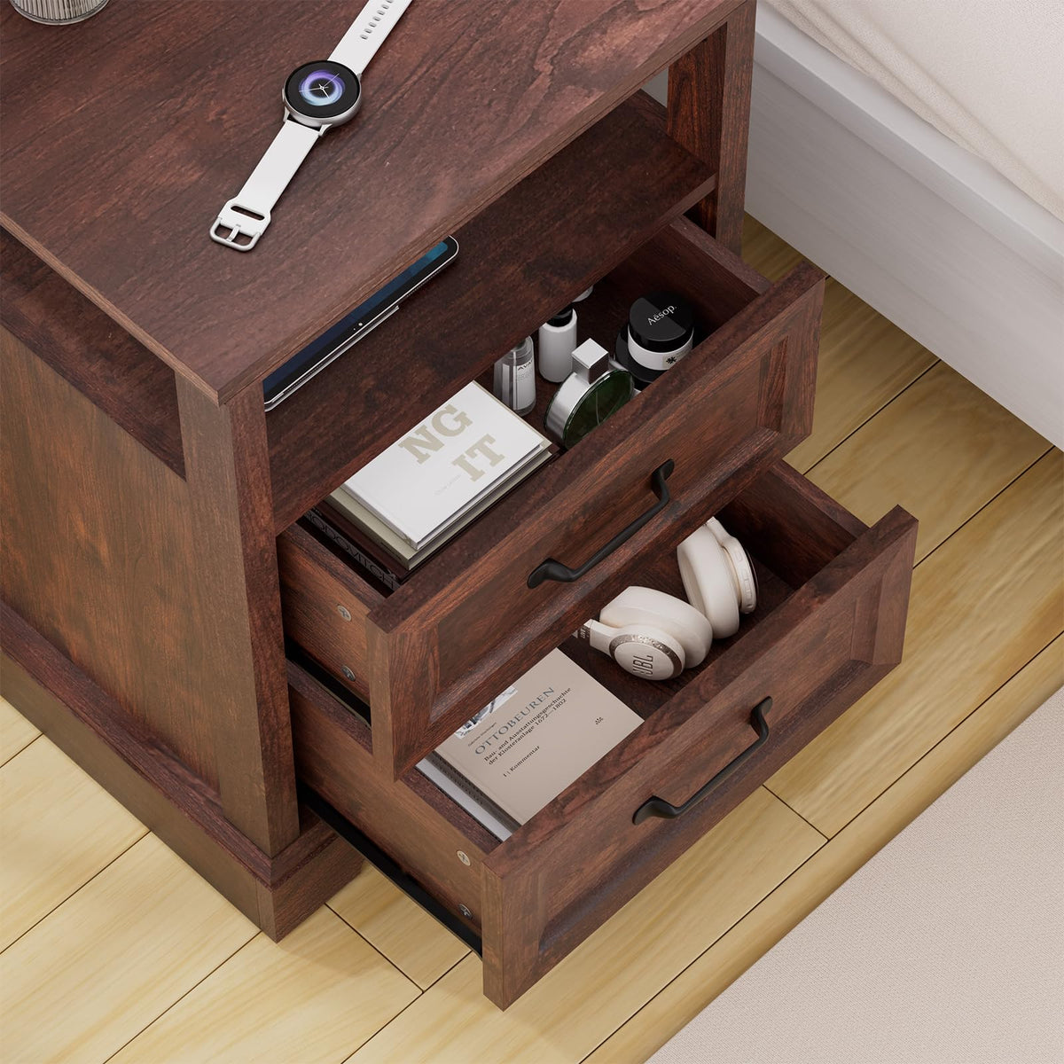 18'' Wood Nightstand with Charging Station K6617