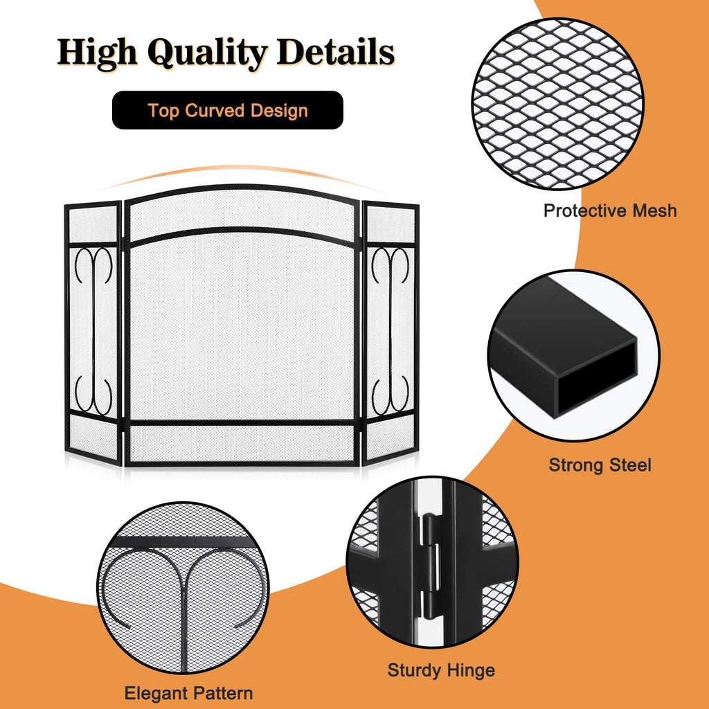 Heavy Duty 3 Panel Wrought Iron Fireplace Screen C2658