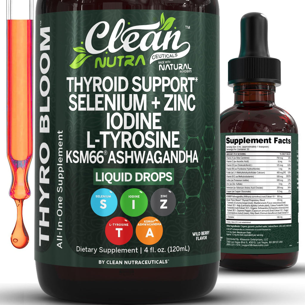 Liquid Thyroid Support Drops with Iodine Selenium Zinc Ashwagandha 4oz U160703