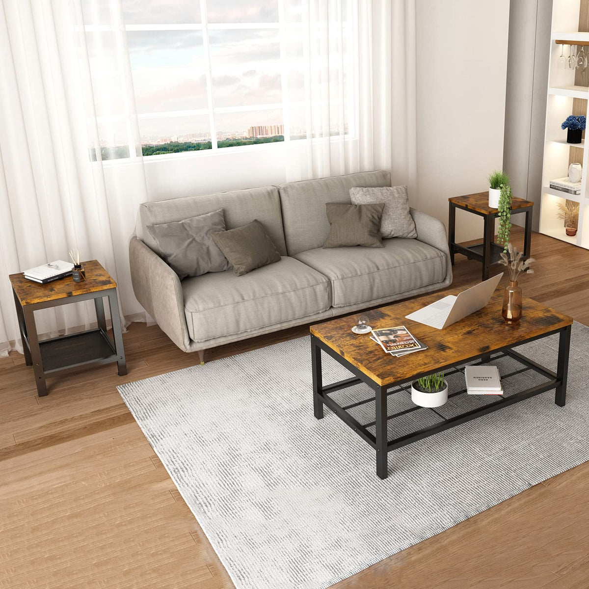 3 Pieces Coffee Table Set with 2 End Side Tables D4459