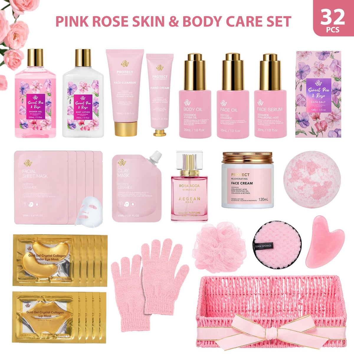 32 Pcs Rose Spa Skin Care Set O741021