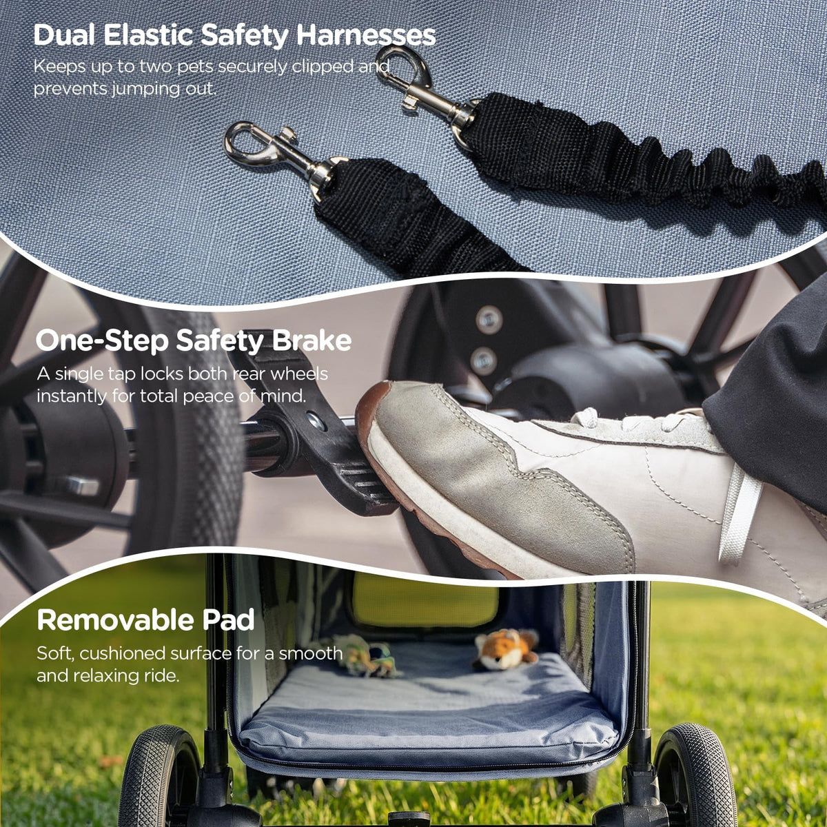 Heavy Duty Foldable Pet Stroller with All-Terrain Wheels, 55 lbs Capacity, Grey G8788