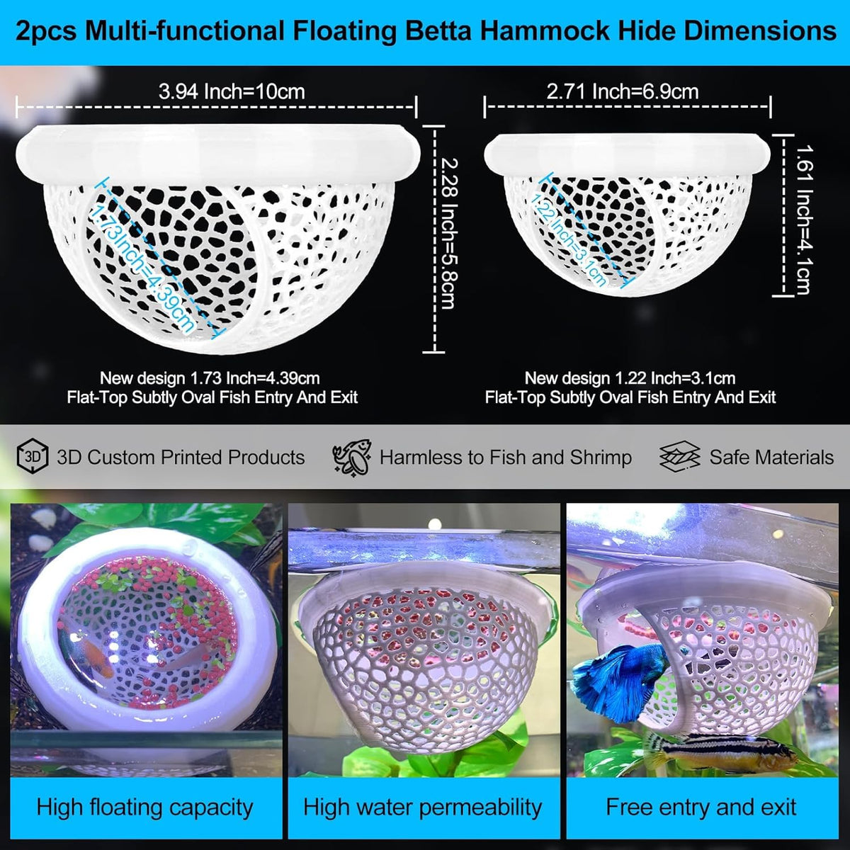 White Floating Betta Fish Hammock Bed and Hide Cave L9983