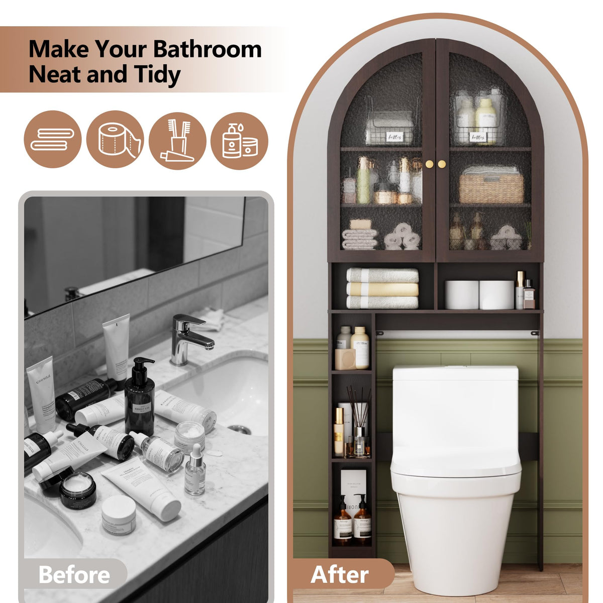 Over The Toilet Storage Cabinet with Acrylic Doors and Adjustable Shelf C230825