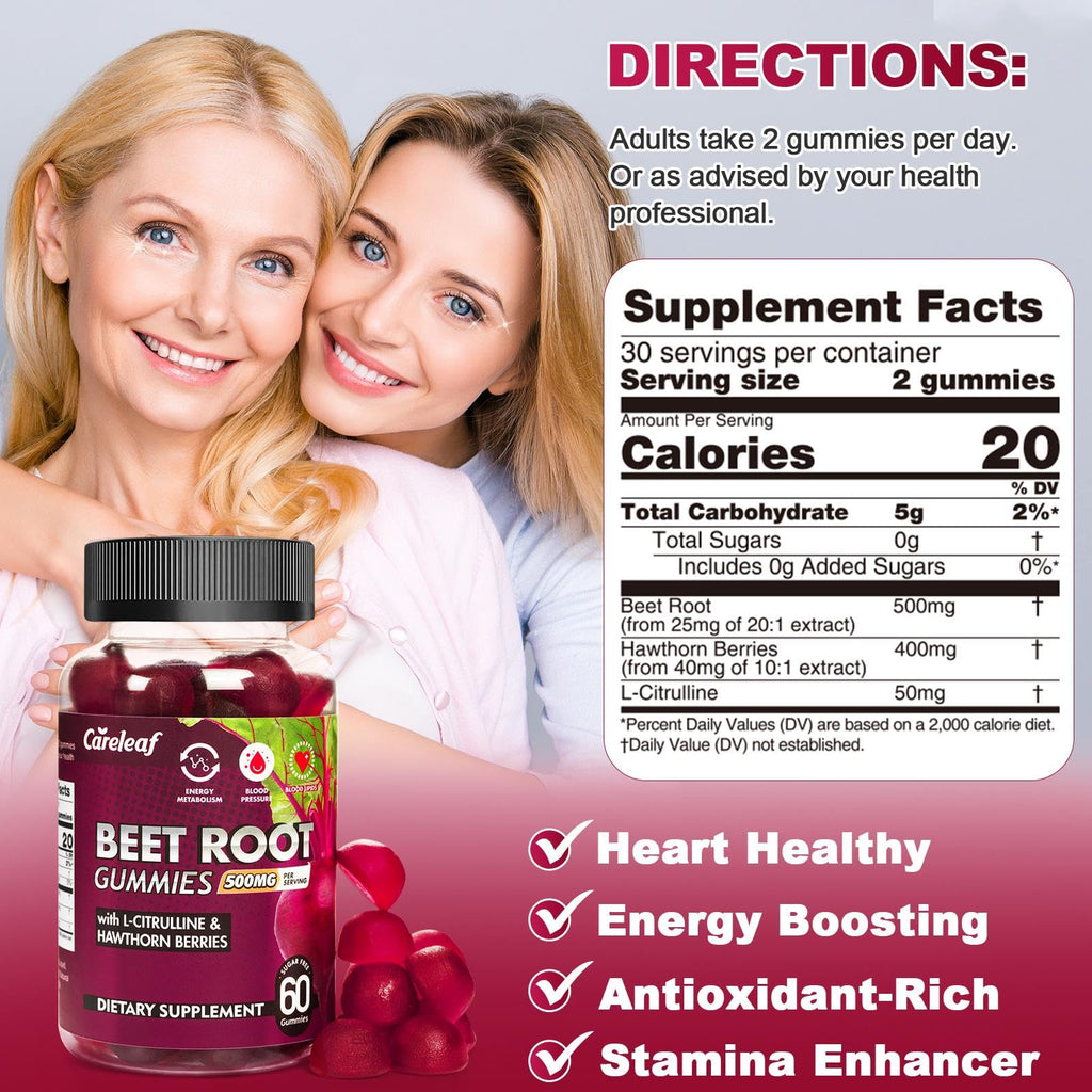 Sugar-Free Vegan Beet Root Gummies with L-Citrulline & Hawthorn Extract, 60 Count B232072