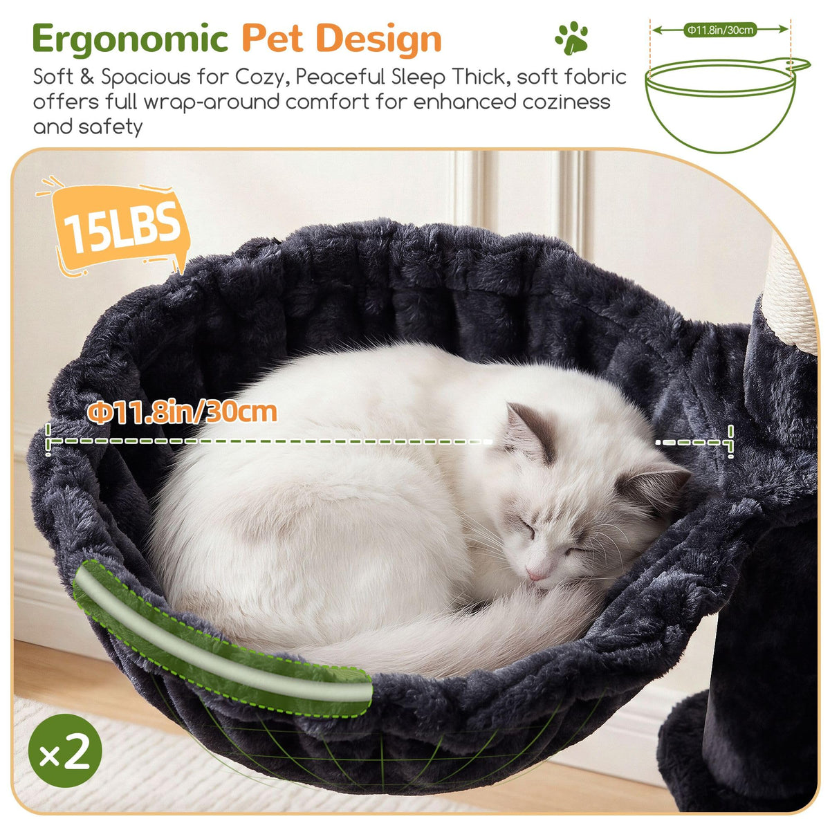 70 Inch Dark Gray Cat Tree with Scratching Post U602932