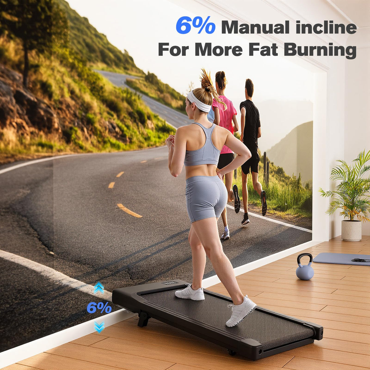 Walking Pad with Incline, 2.5 HP Under Desk Treadmill, 300 lbs Capacity Y511299