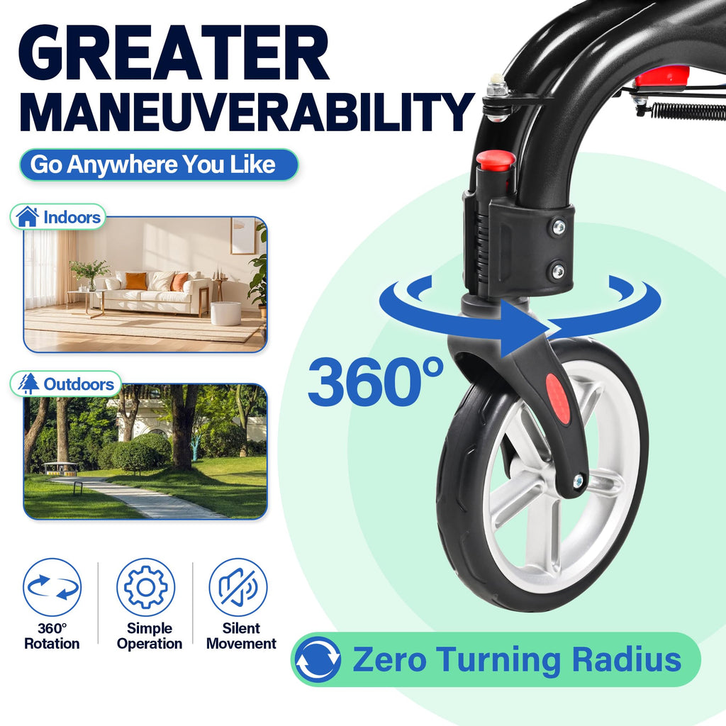 Super Lightweight 3 Wheel Foldable Aluminum Walker with Cup Holder, Black M373251