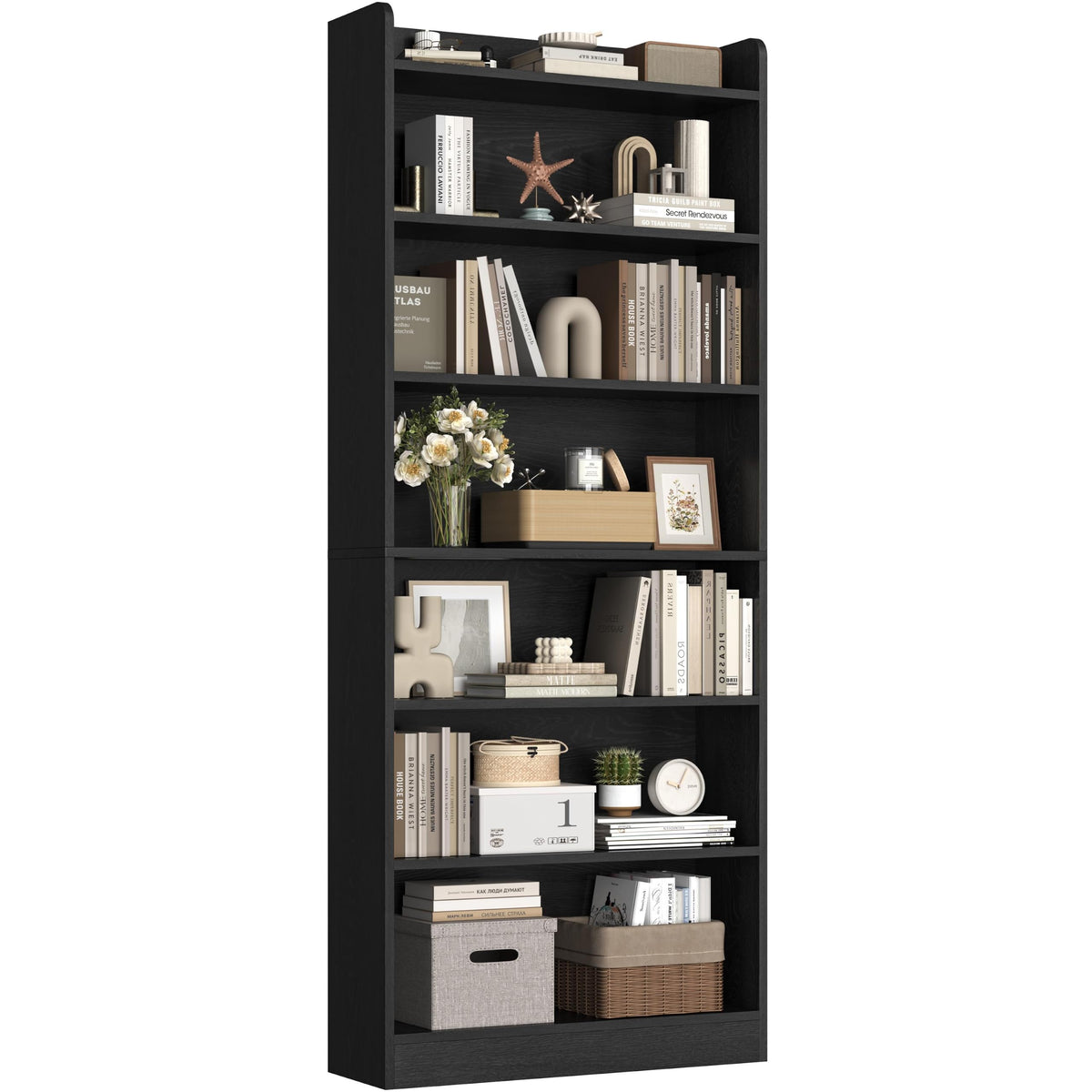 Black 7-Tier Adjustable Shelves Bookcase A145664