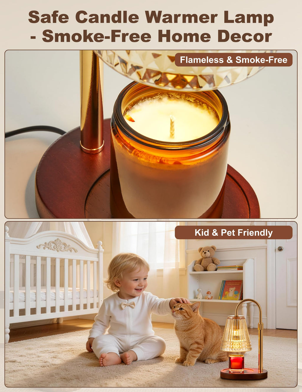 Candle Warmer Lamp with Dimmer & Timer, Adjustable Height, Amber-gold P383599