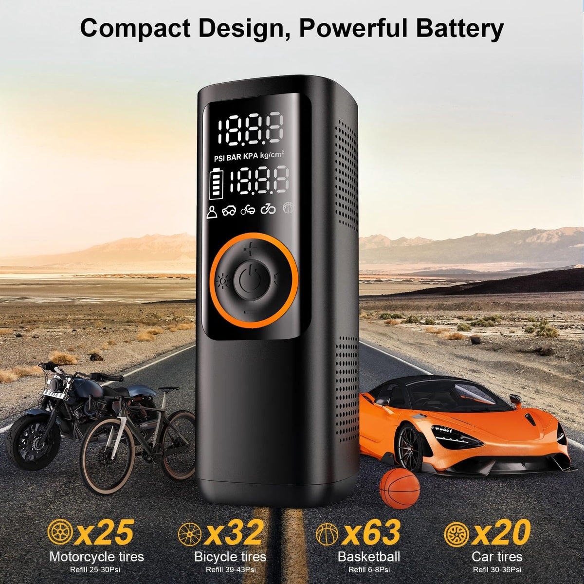 Portable Air Compressor 7800mAh 150PSI Cordless Tire Pump with Pressure Gauge H33516