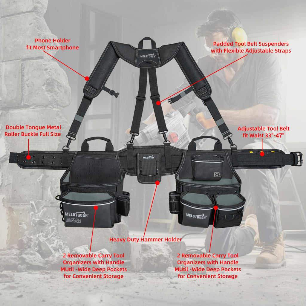 Carpenters Tool Belt with Suspenders 27 Pockets H109746
