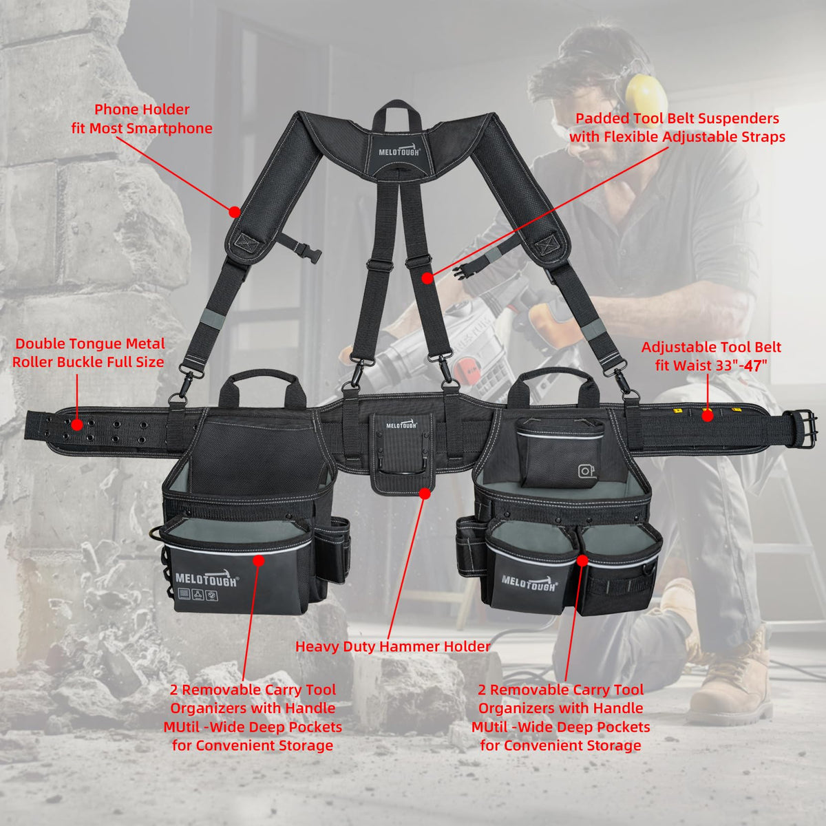 Carpenters Tool Belt with Suspenders 27 Pockets H109746
