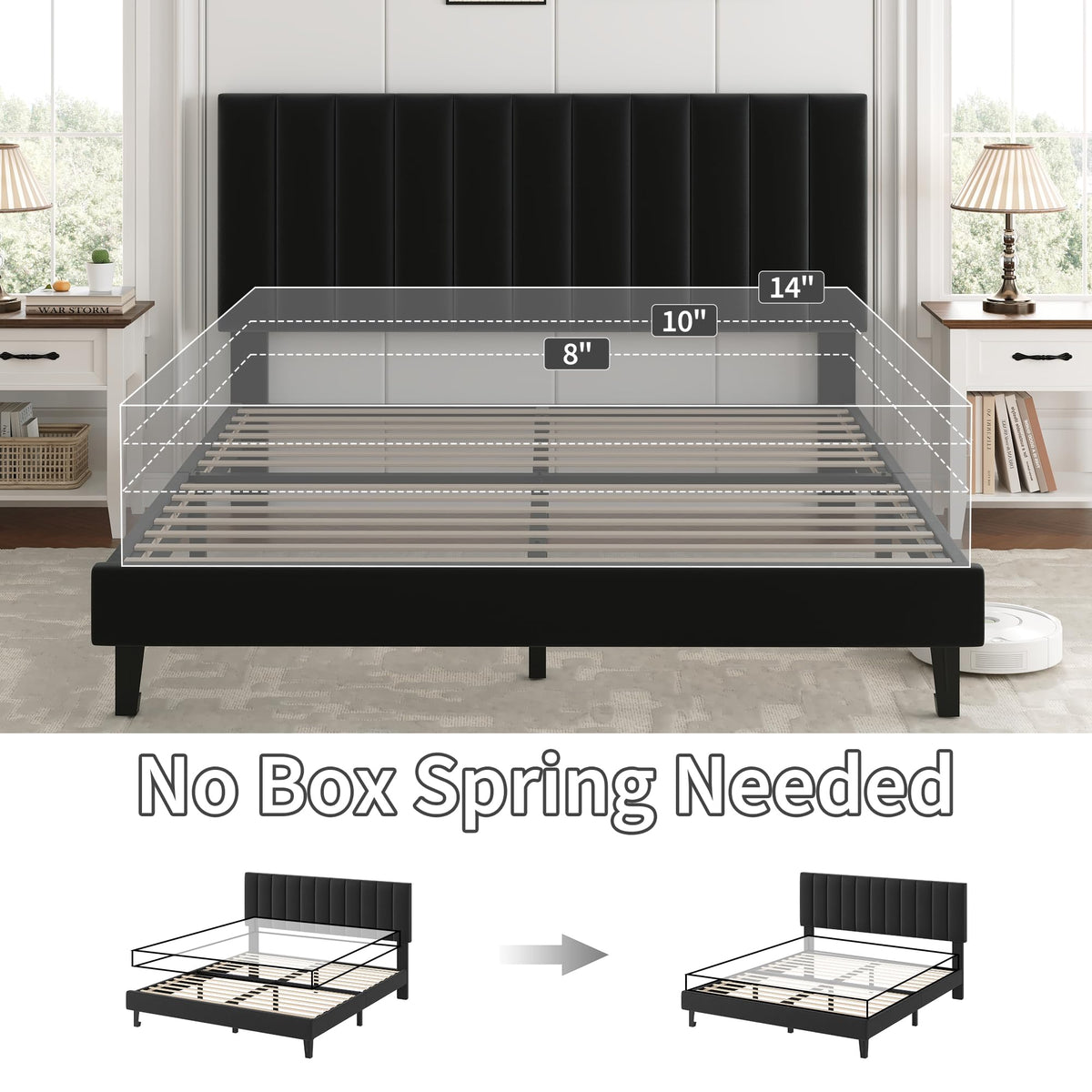 Queen Size Platform Bed Frame with Upholstered Headboard F149