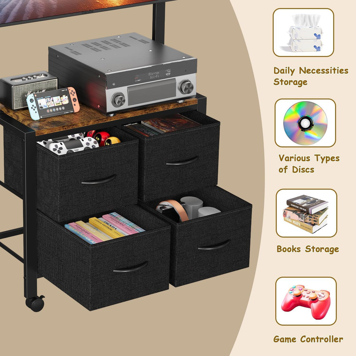 Mobile TV Cart Rolling TV Stand with 4 Drawer for 23-60 inch Screens J575490