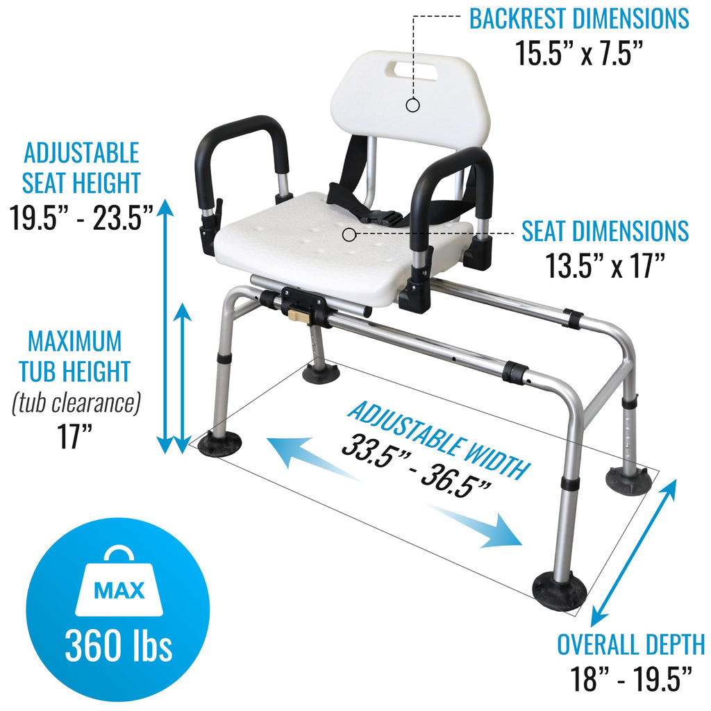 Extra-Wide 360lb Capacity Non-Slip Padded Shower Chair & Transfer Bench G33763