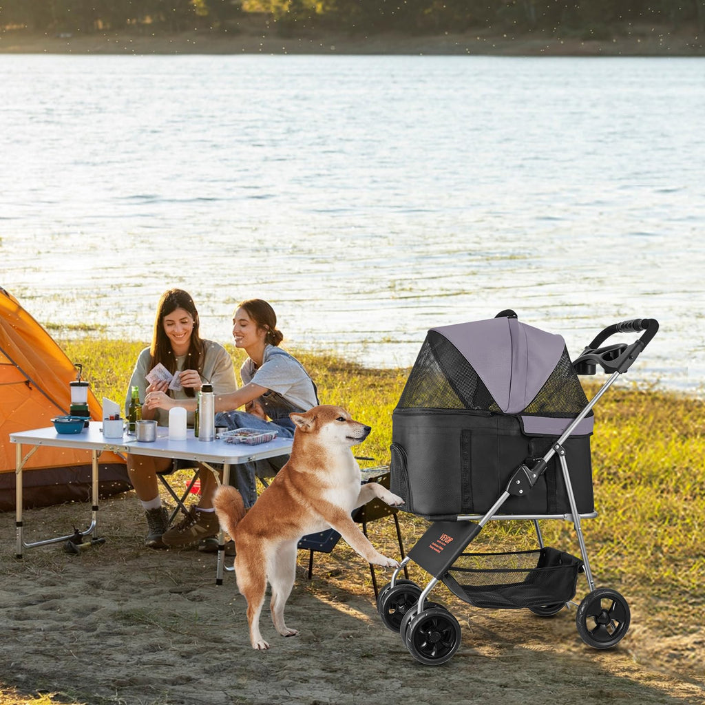 Foldable 4 Wheels Pet Stroller with Detachable Carrier L24536
