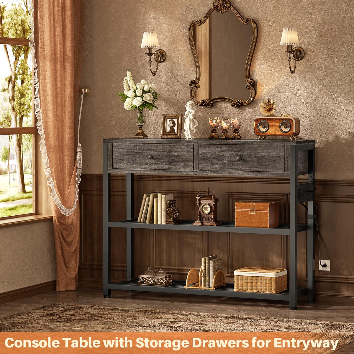 32" Entryway Table with Outlets and Drawers P720
