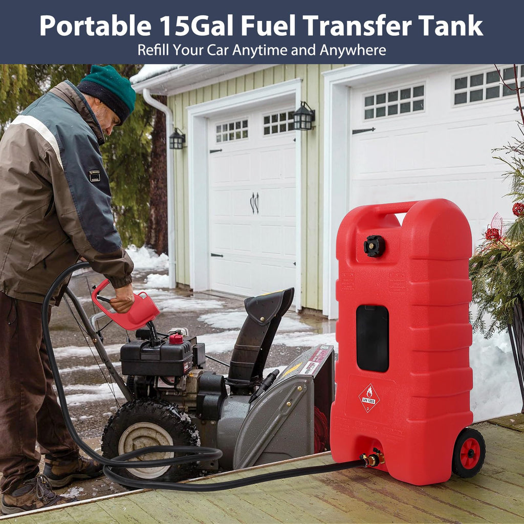 15 Gallon Portable Gas Fuel Tank Container with Pump and Hose W83692