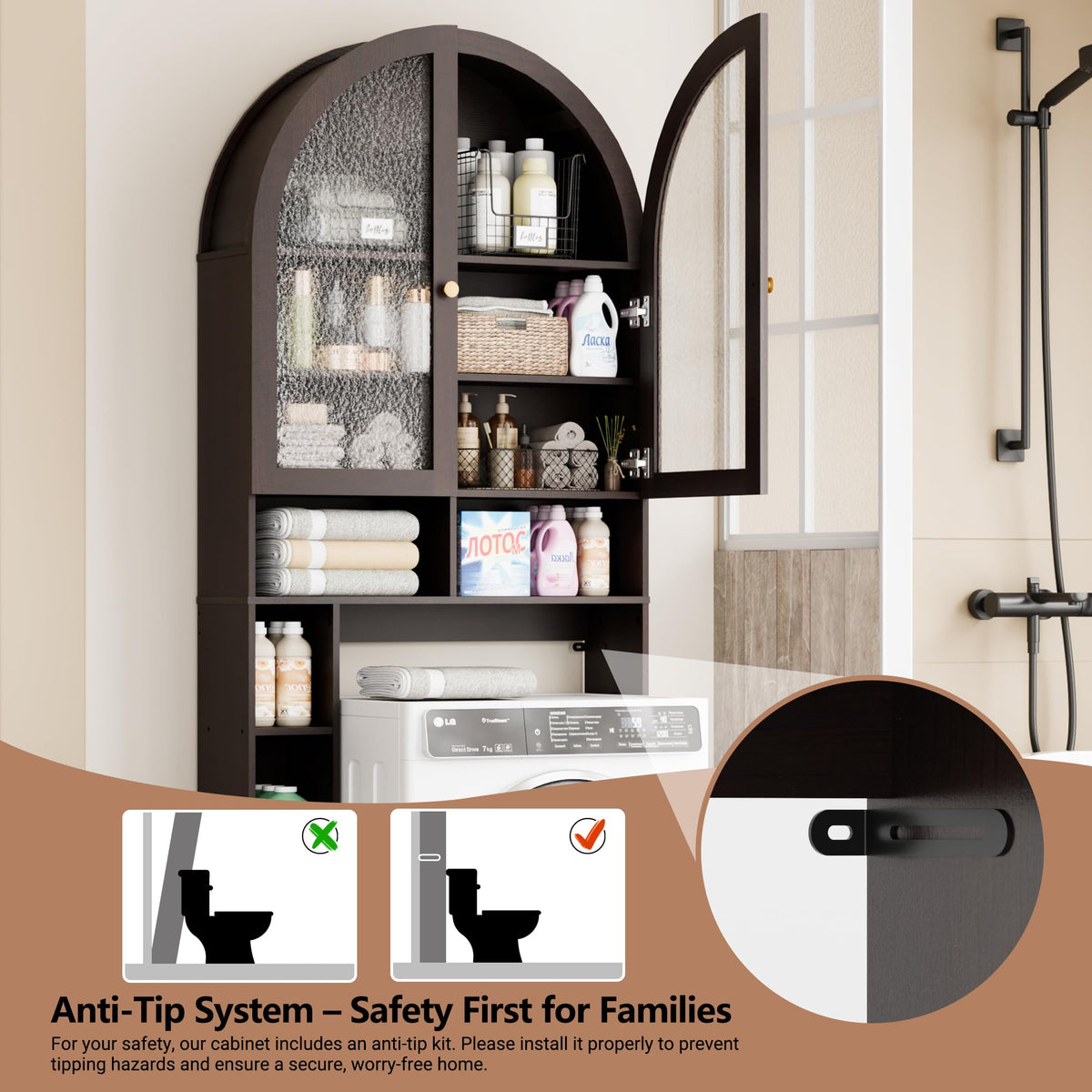 Over The Toilet Storage Cabinet with Acrylic Doors and Adjustable Shelf C230825