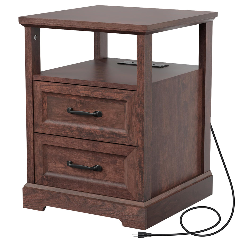 18'' Wood Nightstand with Charging Station K6617
