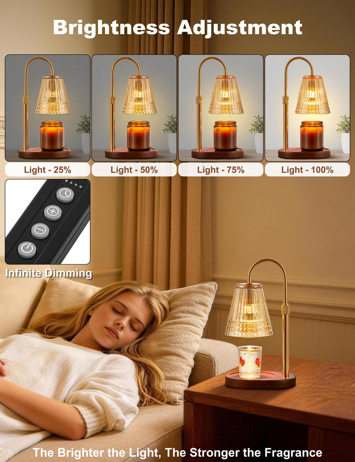Candle Warmer Lamp with Dimmer & Timer, Adjustable Height, Amber-gold P383599