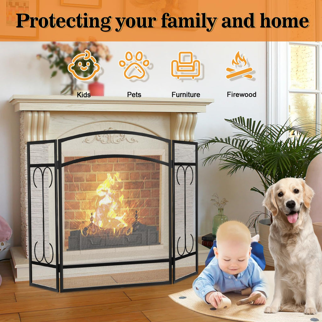 Heavy Duty 3 Panel Wrought Iron Fireplace Screen C2658