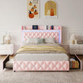 Pink Upholstered Full Size Bed Frame with Storage Headboard and 2 Drawers P901102