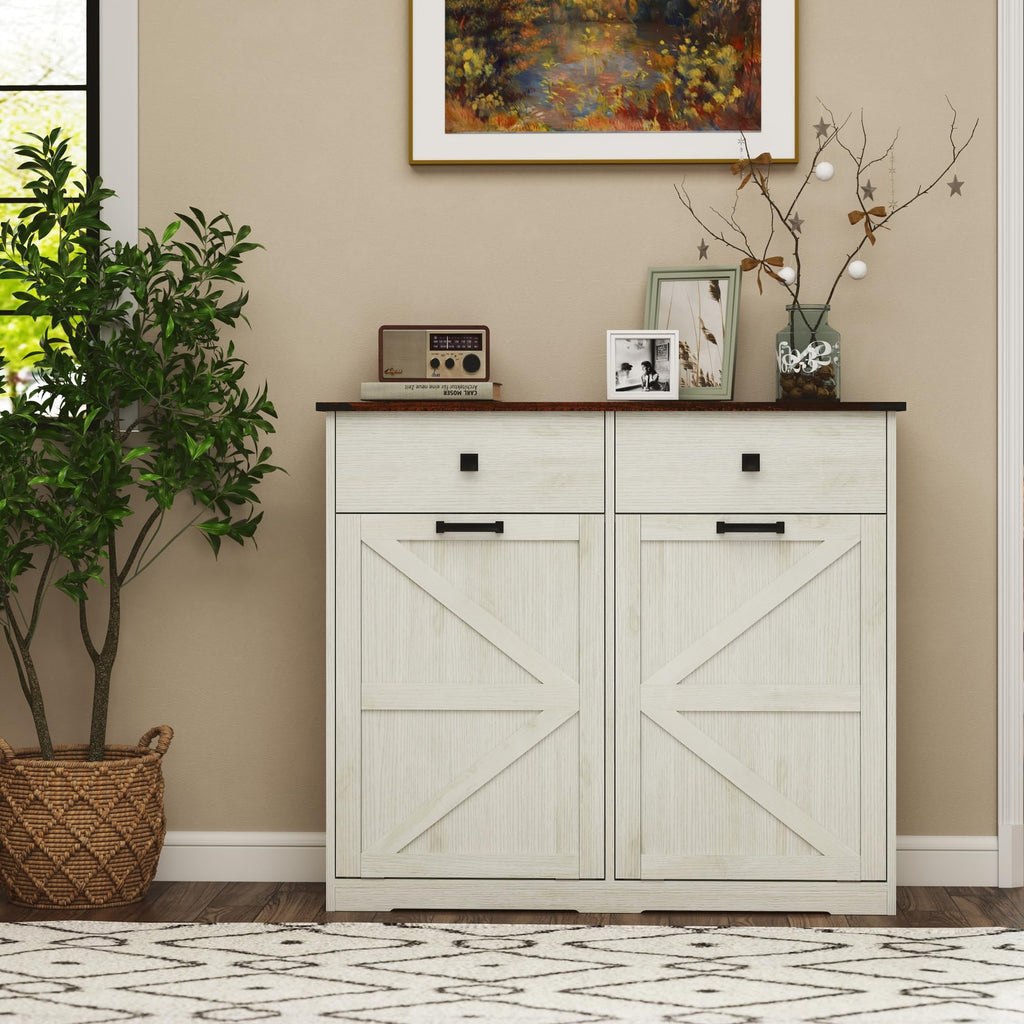 White 20 Gallon Wooden Tilt Out Trash Cabinet V93399
