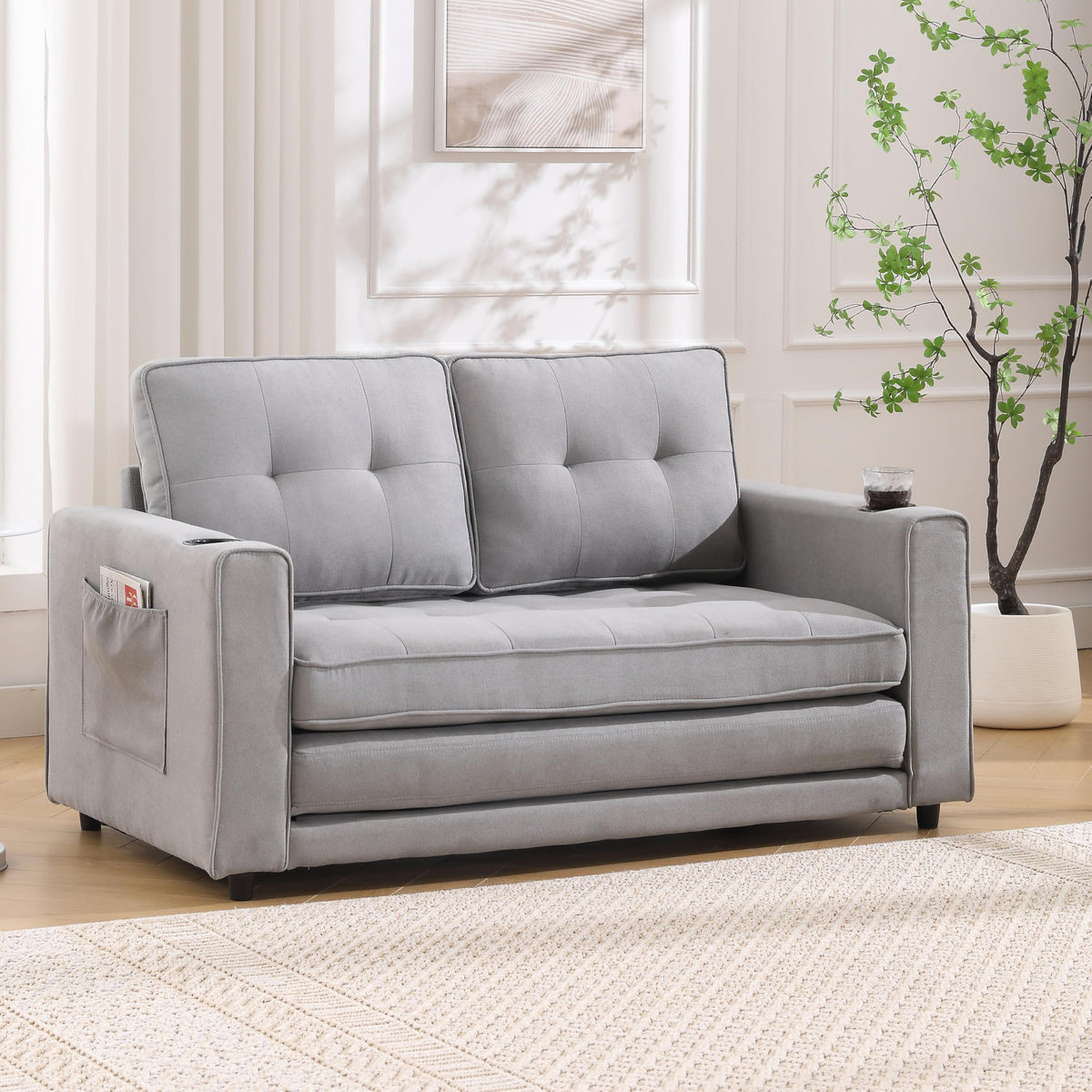 Light Gray Convertible Futon Sofa Bed V43630