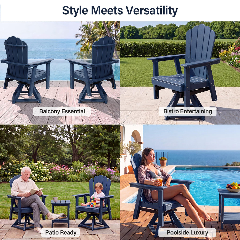 HDPE Swivel Adirondack Chair Set of 2 Navy Blue R244104