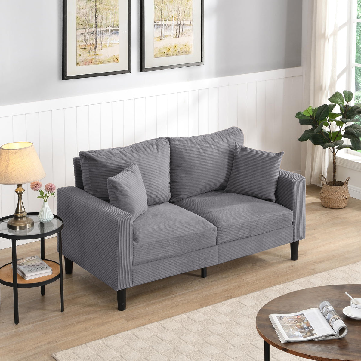 Light Gray 2-Seater Upholstered Loveseat Sofa D916
