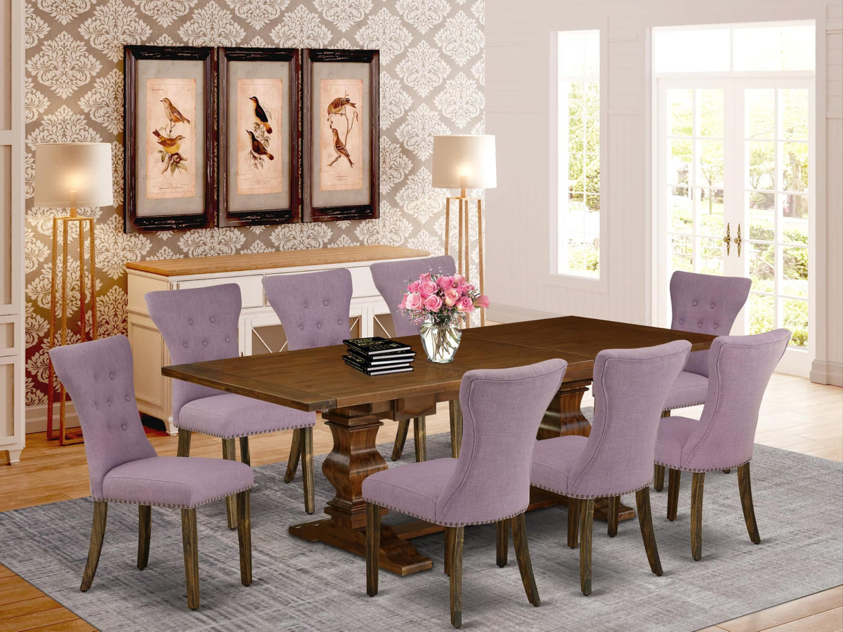 9 Piece Walnut Dining Set with 8 Upholstered Chairs W1906