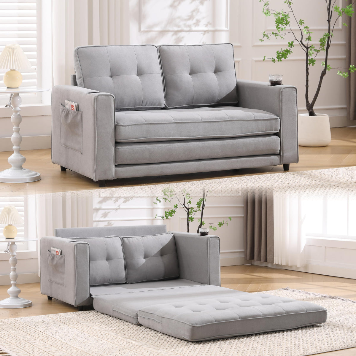 Light Gray Convertible Futon Sofa Bed V43630
