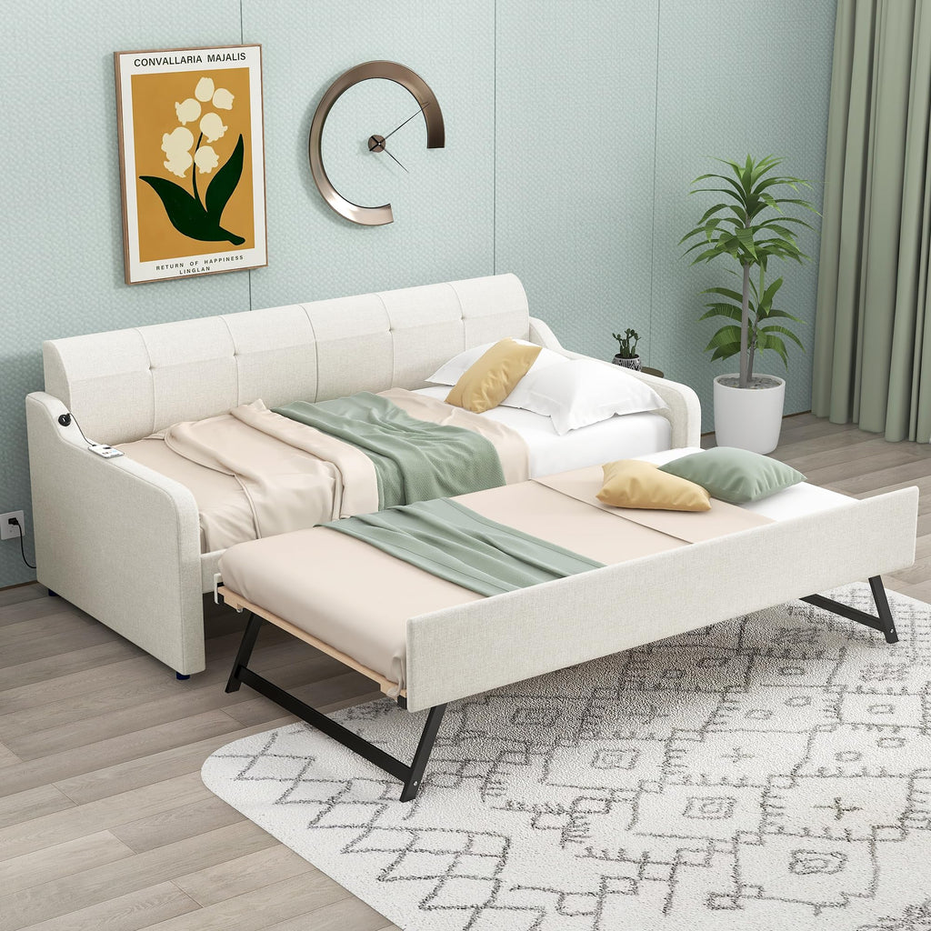 Twin Size Upholstered Daybed with Trundle R48072