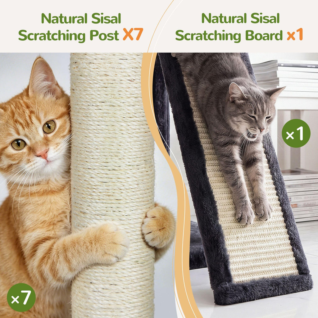 70 Inch Dark Gray Cat Tree with Scratching Post U602932