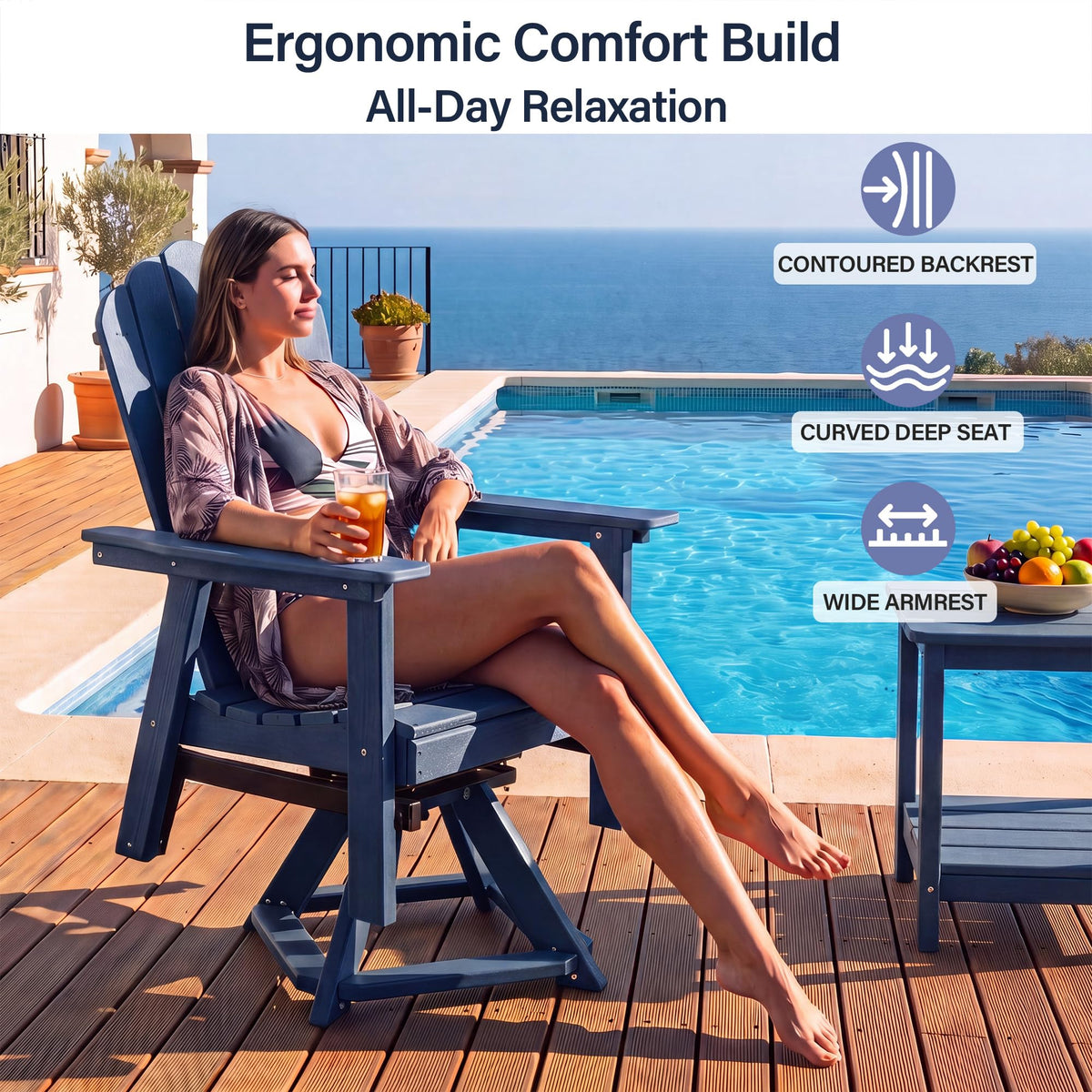 HDPE Swivel Adirondack Chair Set of 2 Navy Blue R244104