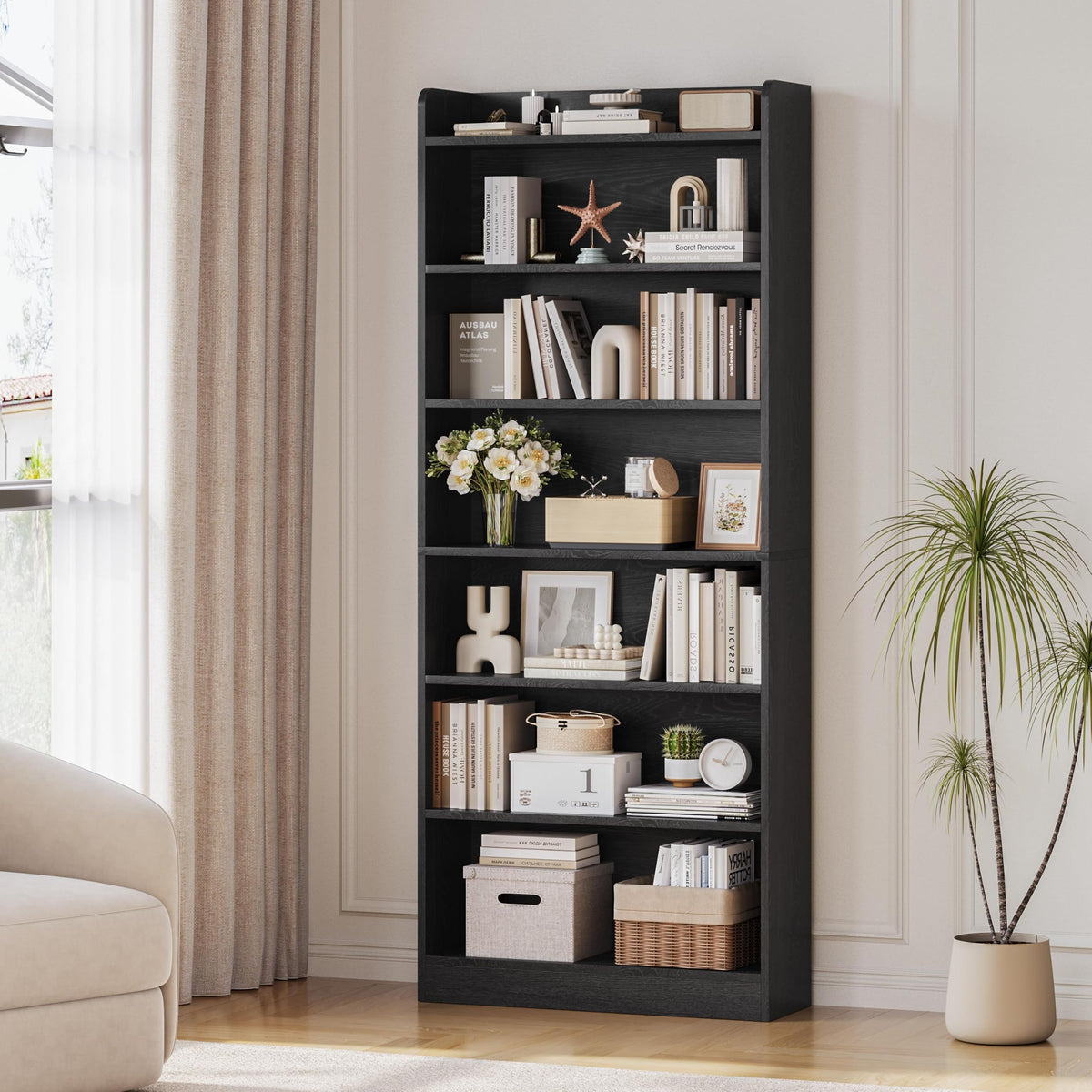 Black 7-Tier Adjustable Shelves Bookcase A145664