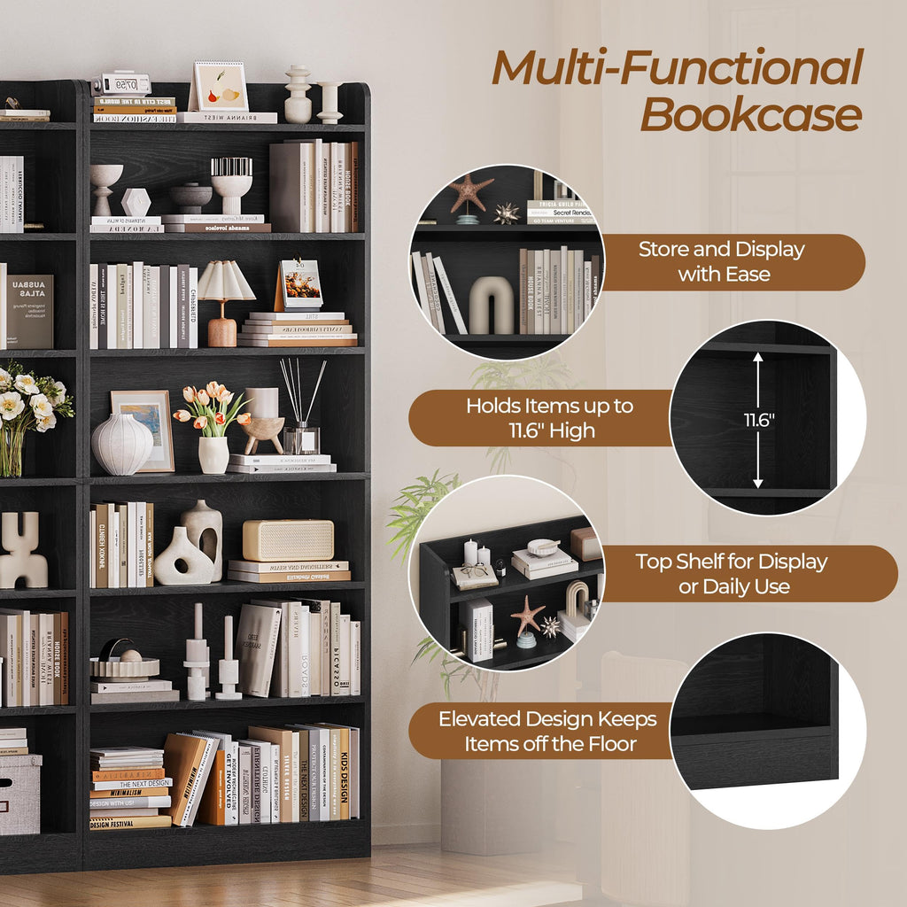 Black 7-Tier Adjustable Shelves Bookcase A145664