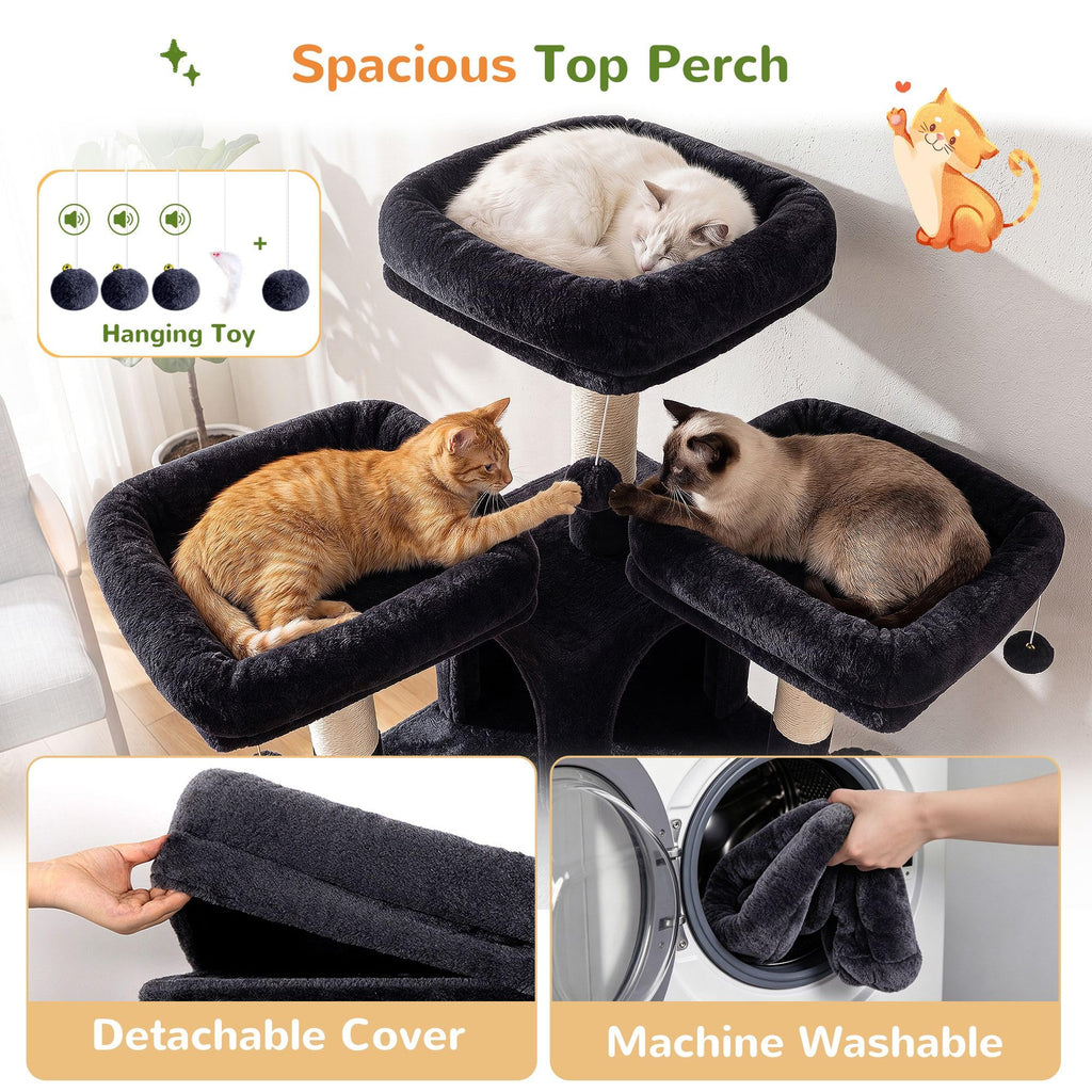 70 Inch Dark Gray Cat Tree with Scratching Post U602932