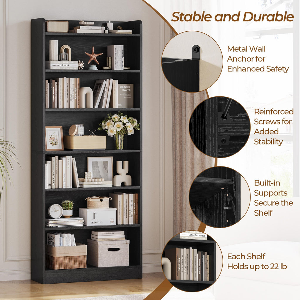 Black 7-Tier Adjustable Shelves Bookcase A145664